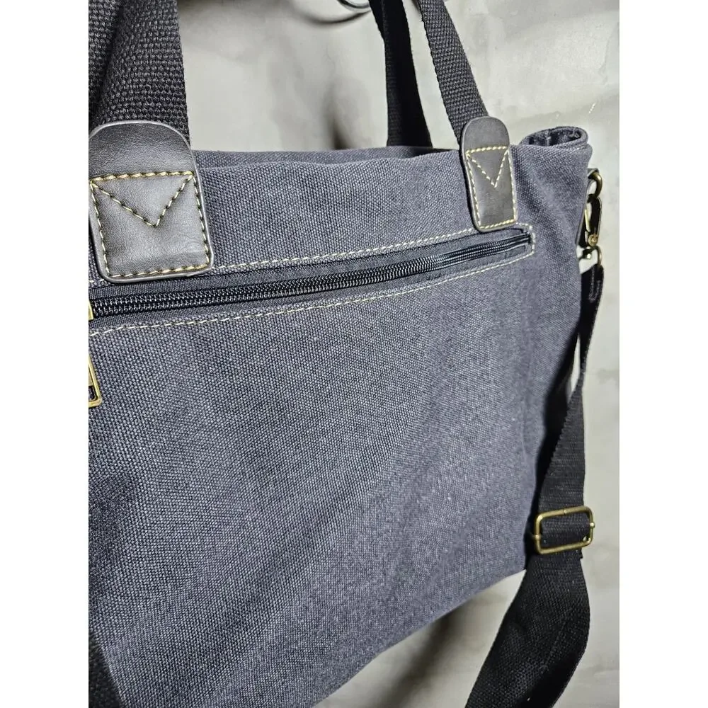 Gray Canvas Shoulder/Messenger Laptop/Book Bag w/ Adjustable Strap Fits 13-14 in
